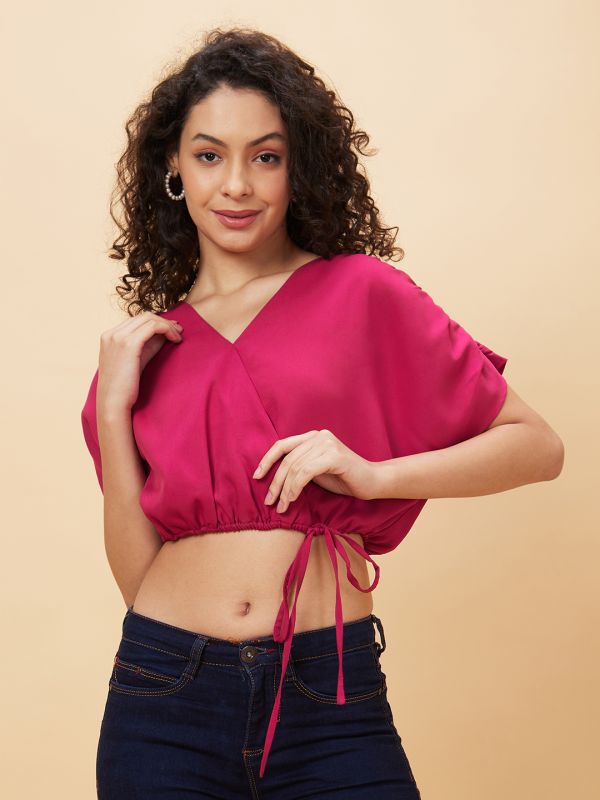 Globus Women Pink Solid V-Neck Casual Top