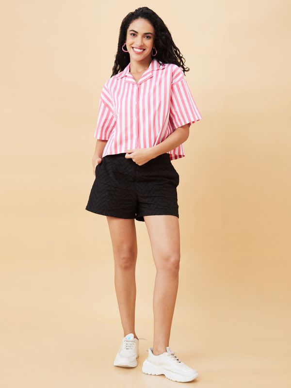 Globus Women Coral Striped Shirt Style Casual Top