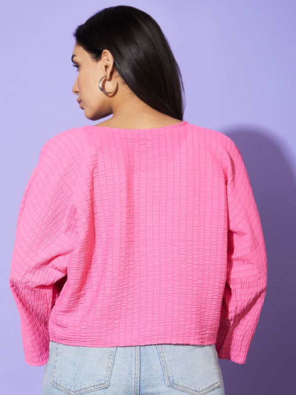 Globus Women Pink  Solid Round Neck Boxy Fit Casual Top