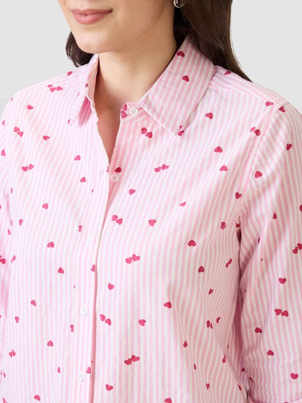 Globus Women Pink Hearts Printed  Spread Collar Cuff Sleeves Shirt