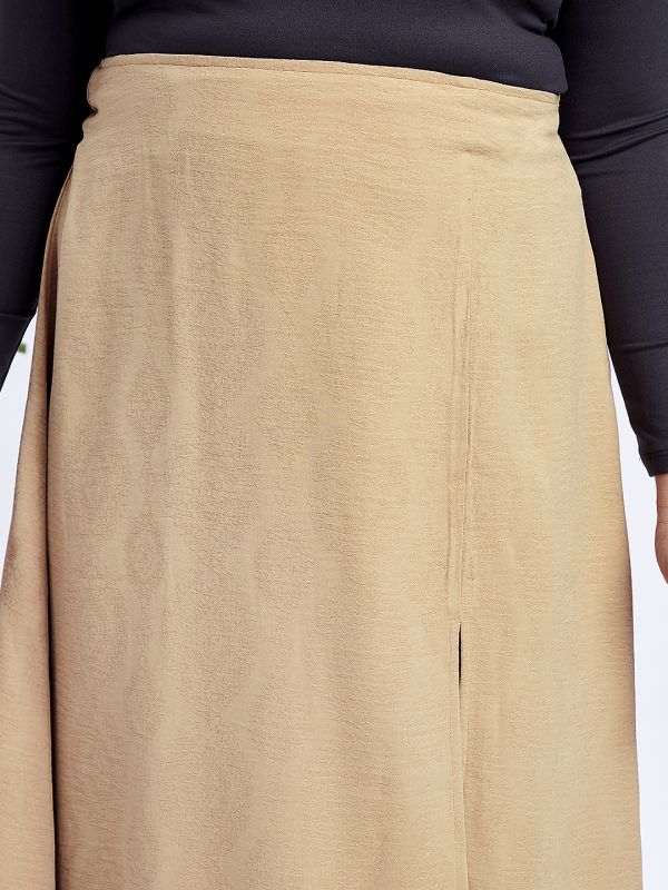 Globus Gloplus Women Beige Mid-Rise Self Design Bohemian Front Slit Plus Size A-Line Midi Skirt