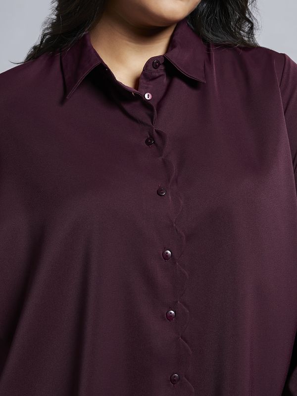 Globus Gloplus Women Wine Collared Neck Cuff Sleeves Shirt Style Plus Size Workwear Top