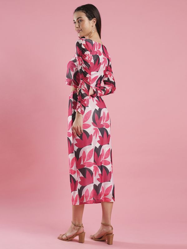 Globus Women Multi Colour Floral Print Square Neck Crop Top & Calf Length Pencil Skirt Co-Ord Set