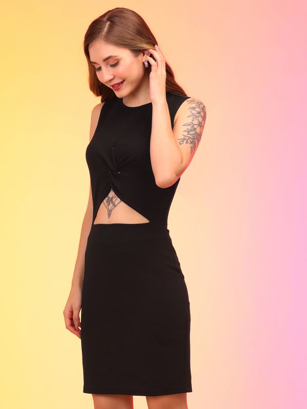 Globus Women Black Waist Cut-Outs Bodycon Party Dress