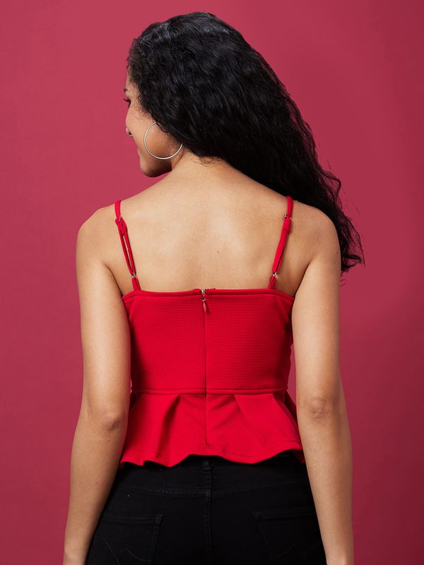 Globus Women Red Solid Strappy Sweetheart Neck Top