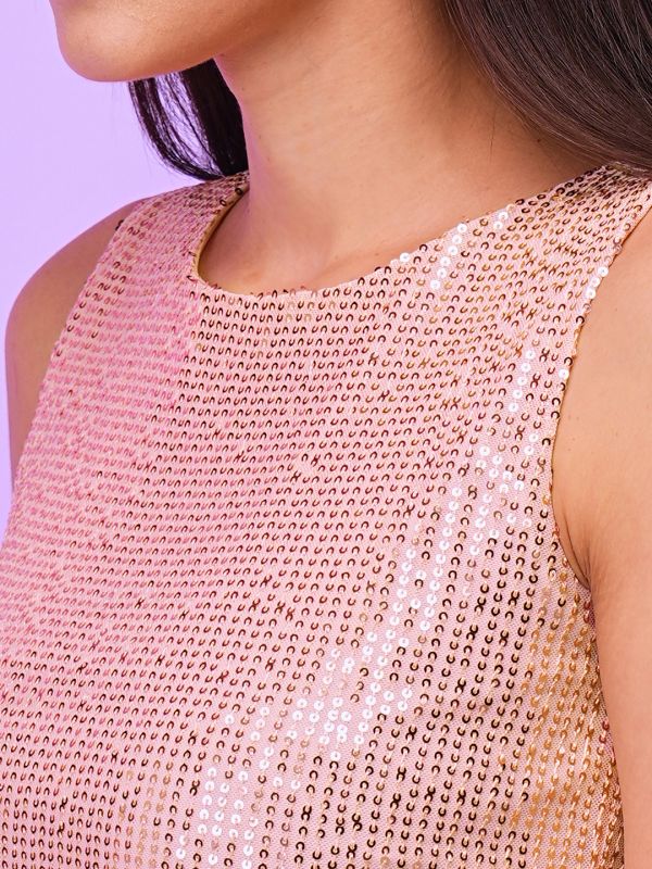 Globus Women Rose Gold Round Neck Sequinned Party Top