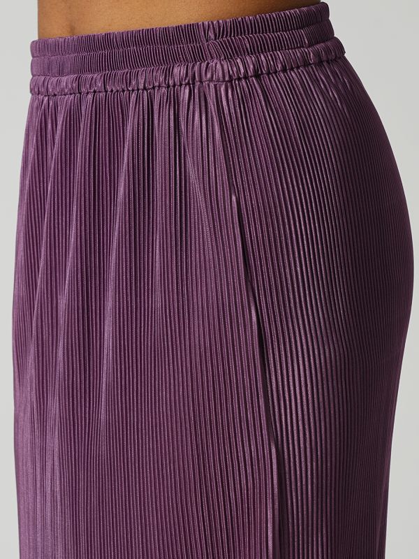 Globus Women Lavender Accordion Pleats Round Neck Bell Sleeves Crop Top With Side Slit Maxi Skirt Party Co-Ord Set