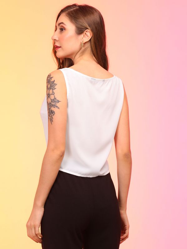 Globus Women White Cowl Neck Strappy Shoulder Party Top