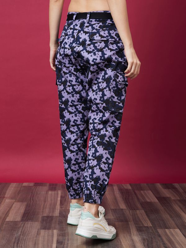 Globus Women Lavender Camo Printed Mid-Rise Regular Fit Casual Cargo