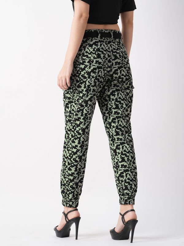 Globus Women Mint Green Military Inspired Camouflage Cargo Joggers