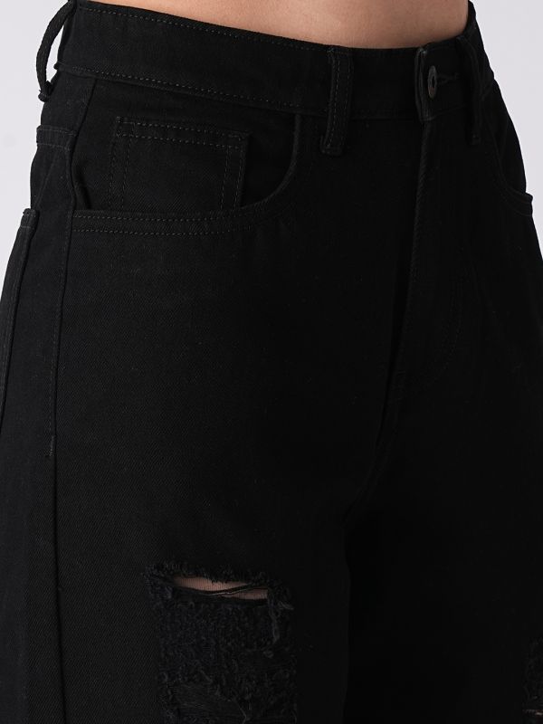Globus Women Black Boyfriend Fit Distressed Jeans