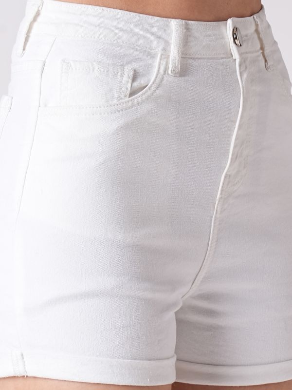 Globus Women White Stretchable Mid-Rise Slim Fit Denim Shorts