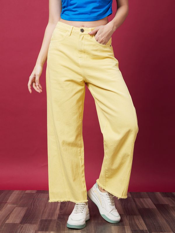 Globus Women Yellow Solid Casual Jeans With belt loops