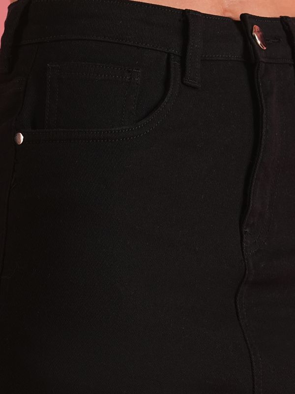 Globus Women Black Back Slit Denim Pencil Skirt