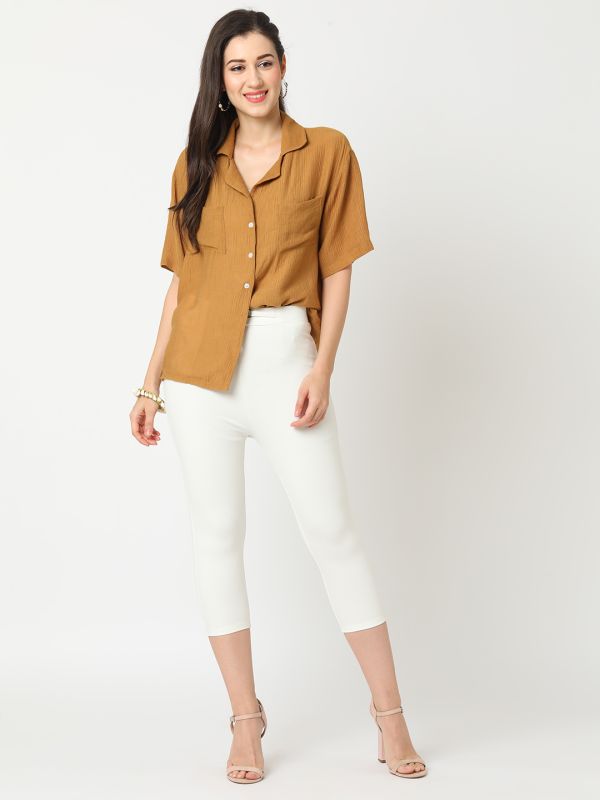 Globus Women Off White Stretchable High Rise Skinny Fit Workwear Capris