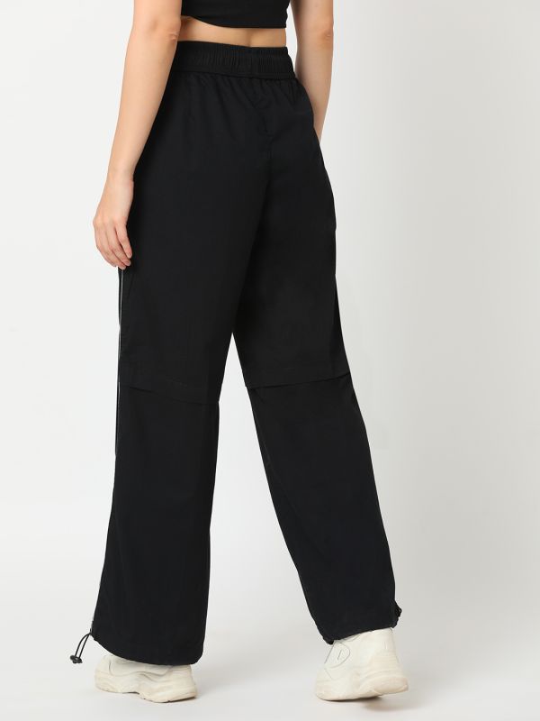 Globus Women Black Washed Cargo With Contrast Piping and Adjustable Toggle
