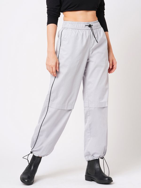 Globus Women Cement Grey Loose Fit Mid-Rise Flat Front Cargo Trousers