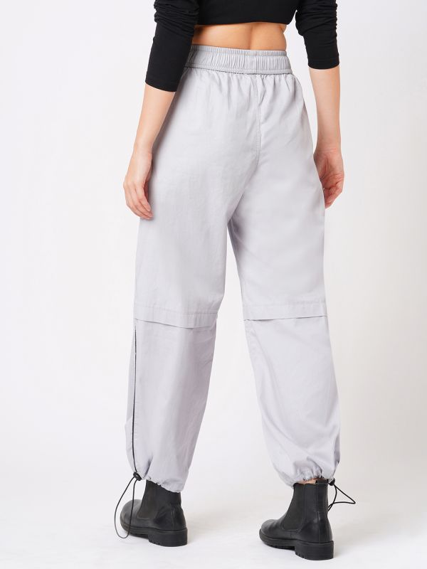 Globus Women Cement Grey Loose Fit Mid-Rise Flat Front Cargo Trousers