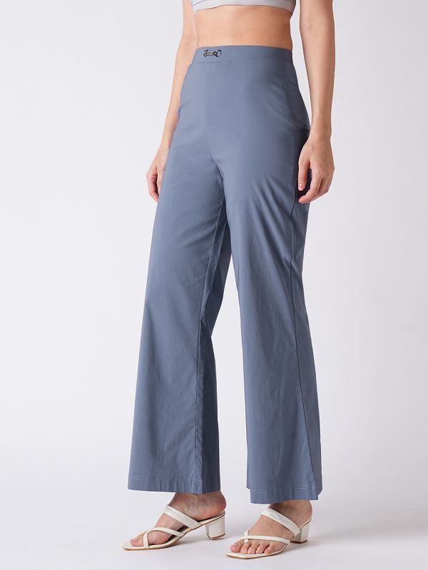 Globus Women Arctic Blue Mid Rise Flared Fit Bootcut Trouser