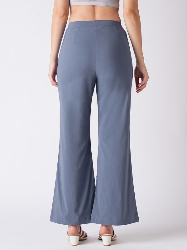 Globus Women Arctic Blue Mid Rise Flared Fit Bootcut Trouser