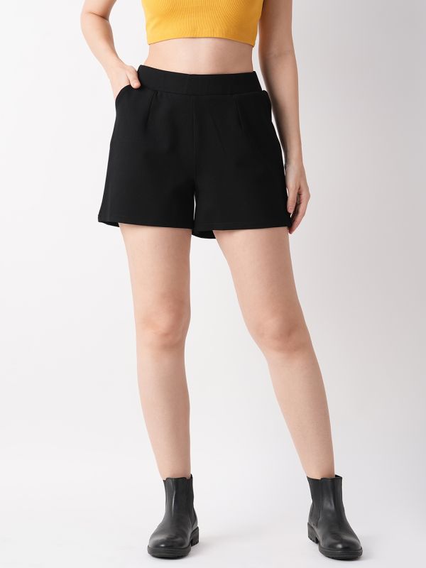 Globus Women Black Regular Fit Mid-Rise Hot Shorts